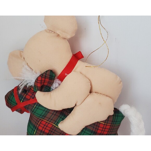 Teddy Bear On Rocking Horse Christmas Ornament Cloth Fabric Tartan Plaid Plush - Picture 6 of 8